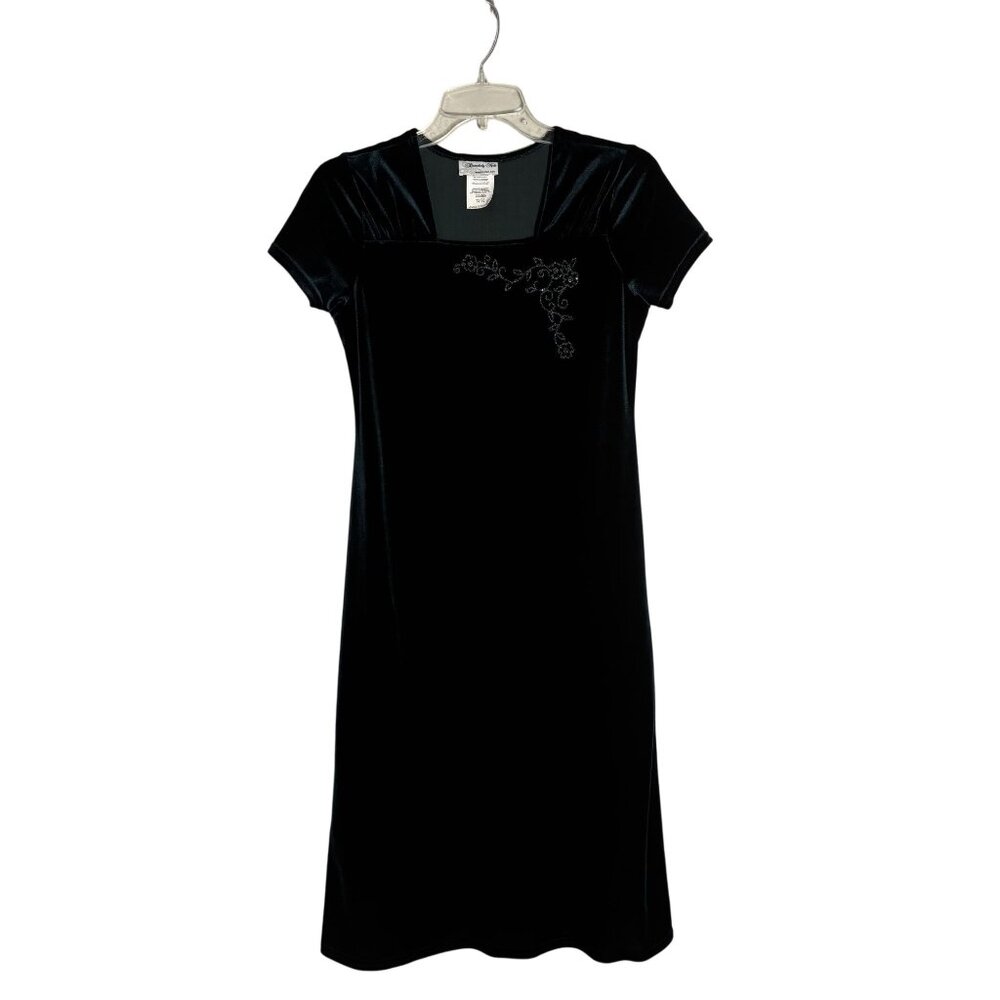 Velvet Dark Green Cap Sleeve Dress Girls Size 14.5  By Disorderly Kids